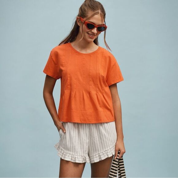 NWT Anthropologie Top Pilcro Pleated Swing Tee Red Size Large - Picture 2 of 7